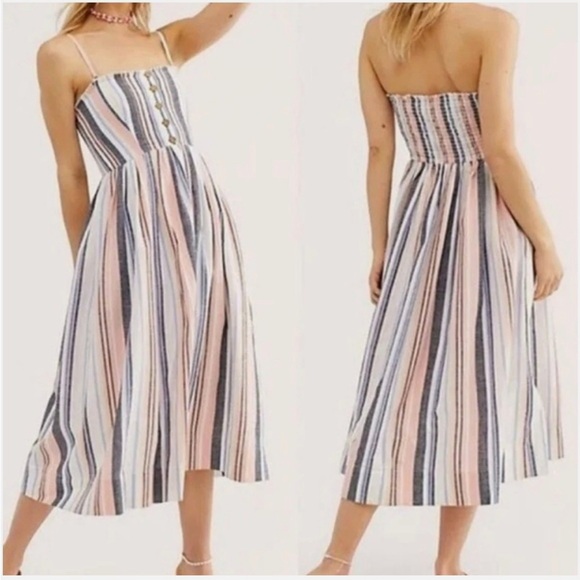 Free People Dresses & Skirts - Lilah Multi Striped Pleated Midi Dress -Free People size L